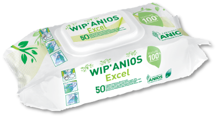Détergent désinfectant: WIP’ANIOS EXCEL (sachet de 100 lingettes) – Image 2